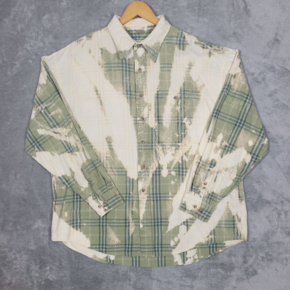FRANKLIN FLANNELS Shirt Mens XL Upcycled Bleach Dyed Plaid Tennessee Green VTG